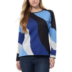 Jones New York Petite Wave Intarsia Crewneck Sweater Size PXL Blue MSRP $100